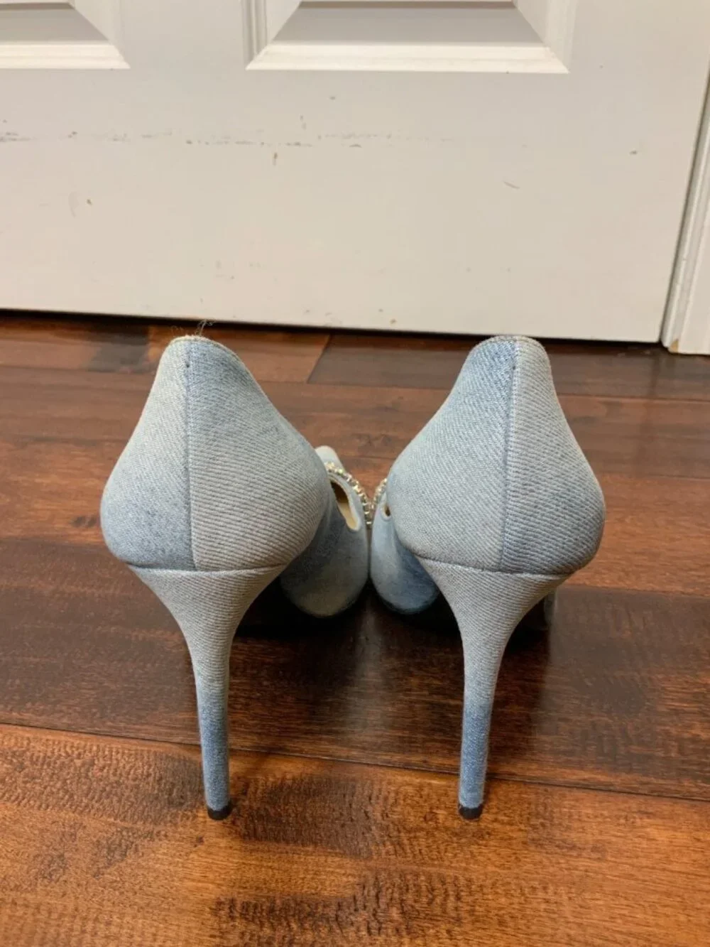 Area Blue Light Wash Denim Jewel Cutout Pumps Heels Size 10 | 40 $1,175